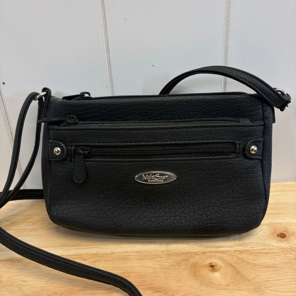 MultiSac Travel Triple Pocket Crossbody Utility Bag Women Small Vegan Leather